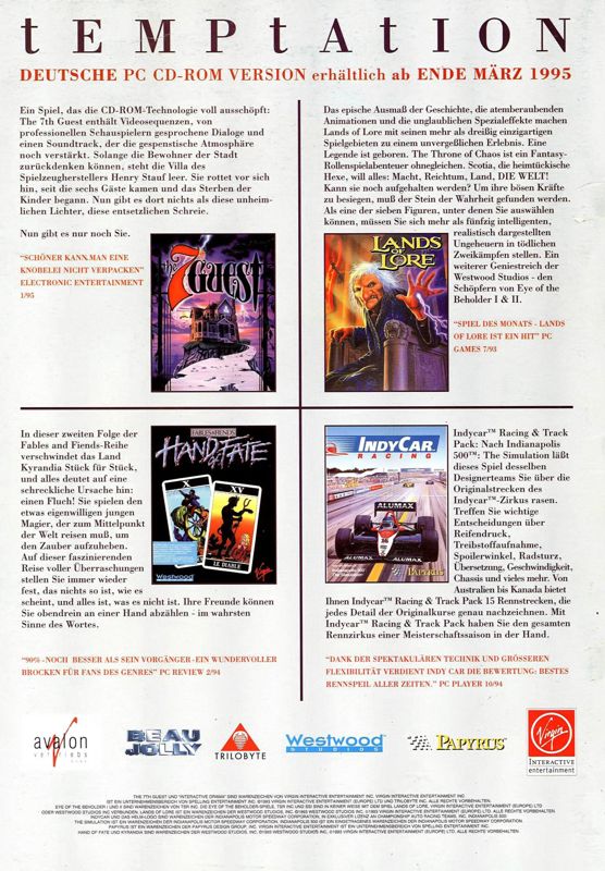 The 7th Guest Magazine Advertisement (Magazine Advertisements):<br> PC Games (Germany), Issue 07/1995