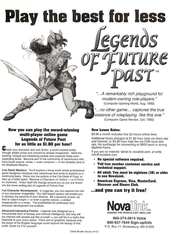 Legends of Future Past Magazine Advertisement (Magazine Advertisements): Computer Gaming World (US), Number 109 (August 1993)
