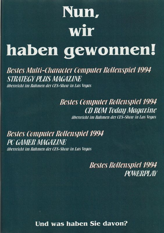 Realms of Arkania: Star Trail Magazine Advertisement (Magazine Advertisements): PC Player (Germany), Issue 04/1995 Part 2