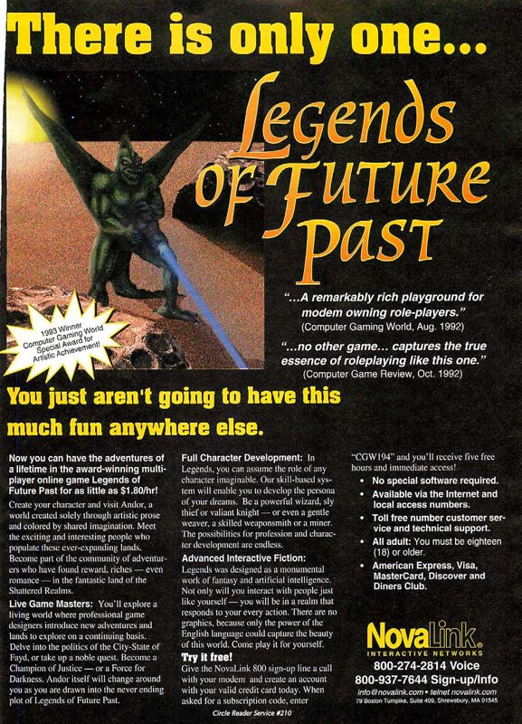 Legends of Future Past Magazine Advertisement (Magazine Advertisements): Computer Gaming World (US), Issue 122 (September 1994)