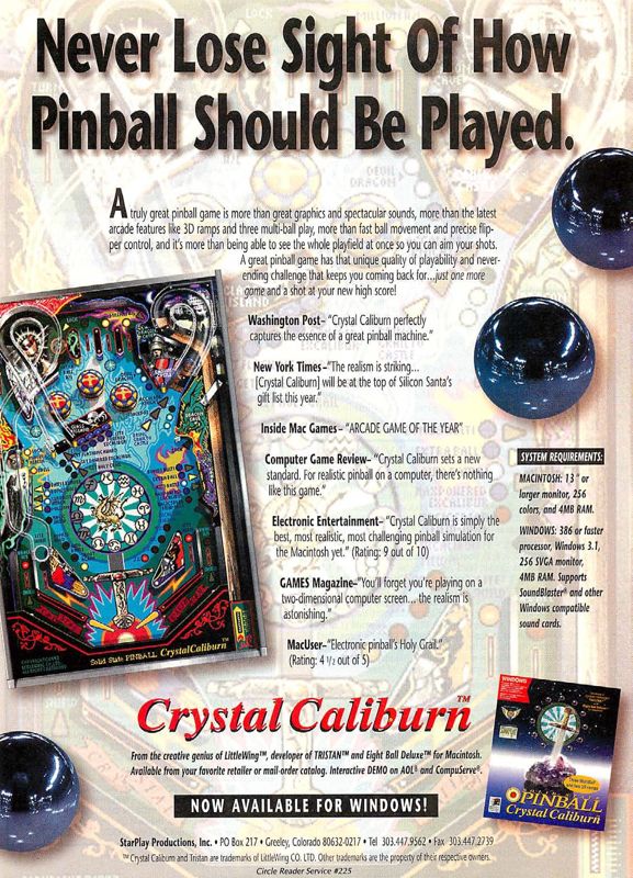Crystal Caliburn Magazine Advertisement (Magazine Advertisements): Computer Gaming World (US), Issue 122 (September 1994)