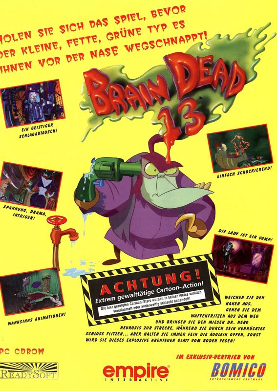Brain Dead 13 Magazine Advertisement (Magazine Advertisements): PC Games (Germany), Issue 12/1995