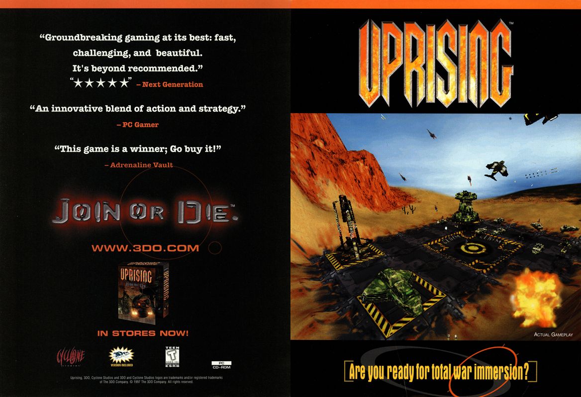 Uprising: Join or Die Magazine Advertisement (Magazine Advertisements): Next Generation (U.S.) Issue #37 (January 1998)