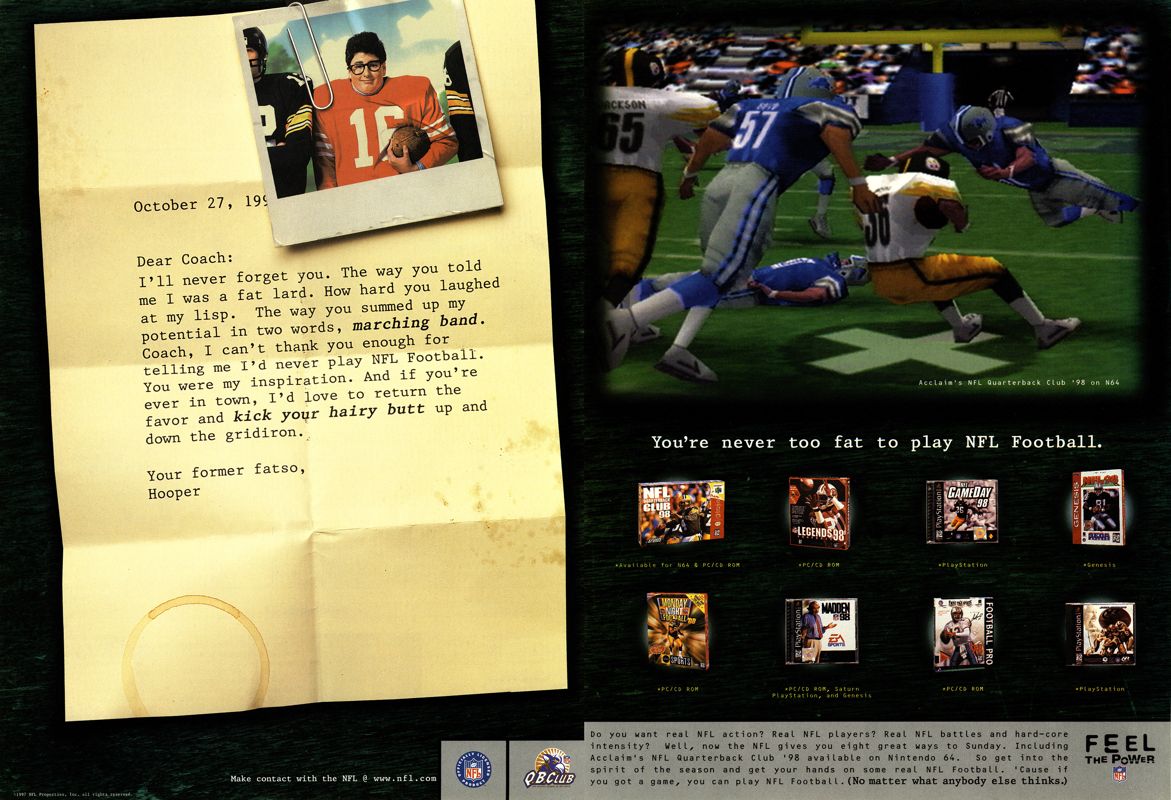 Front Page Sports: Football Pro '98 Magazine Advertisement (Magazine Advertisements): Next Generation (U.S.) Issue #37 (January 1998)