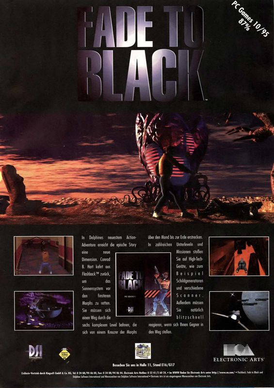 Fade to Black Magazine Advertisement (Magazine Advertisements): PC Games (Germany), Issue 11/1995
