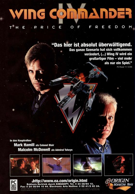 Wing Commander IV: The Price of Freedom Magazine Advertisement (Magazine Advertisements): PC Games (Germany), Issue 02/1996