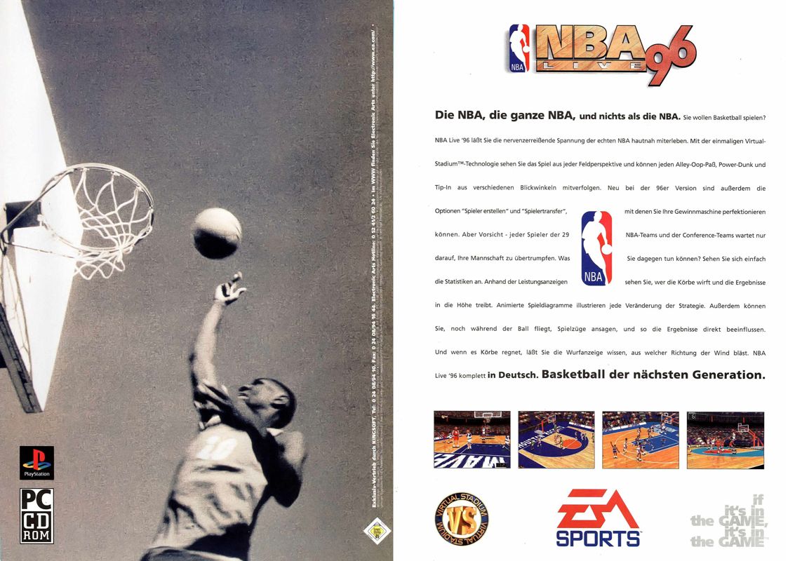 NBA Live 96 Magazine Advertisement (Magazine Advertisements): PC Games (Germany), Issue 03/1996