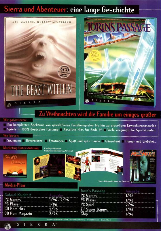 Torin's Passage Magazine Advertisement (Magazine Advertisements): PC Games (Germany), Issue 02/1996