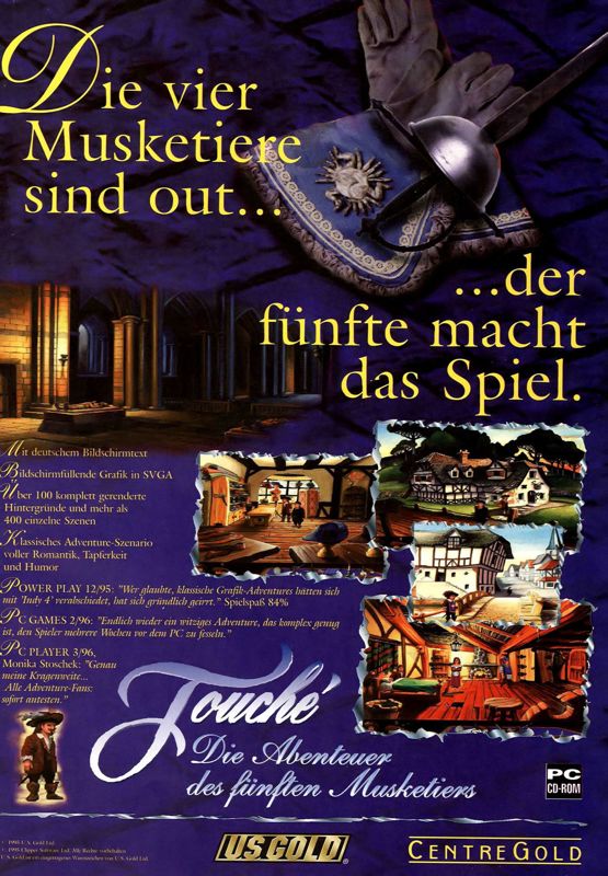 Touché: The Adventures of the Fifth Musketeer Magazine Advertisement (Magazine Advertisements): PC Games (Germany), Issue 05/1996