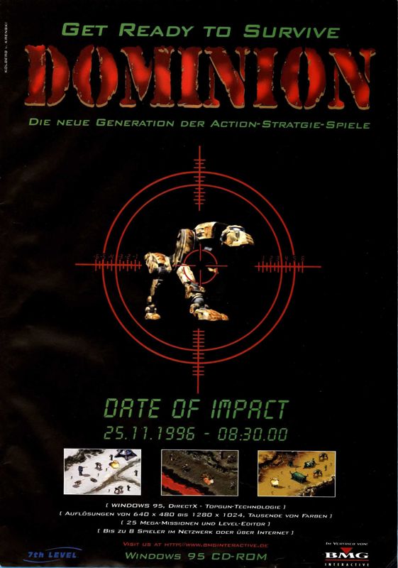 Dominion: Storm Over Gift 3 Magazine Advertisement (Magazine Advertisements): PC Games (Germany), Issue 11/1996