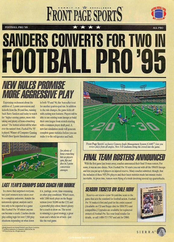 Front Page Sports: Football Pro '95 Magazine Advertisement (Magazine Advertisements): Computer Gaming World (US), Issue 123 (October 1994)