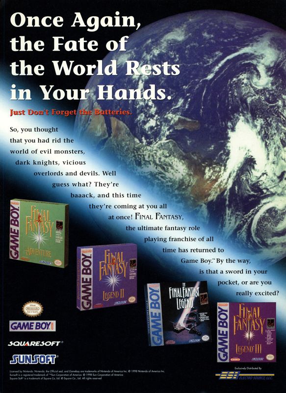 The Final Fantasy Legend Magazine Advertisement (Magazine Advertisements): Next Generation (U.S.) Issue #41 (May 1998)