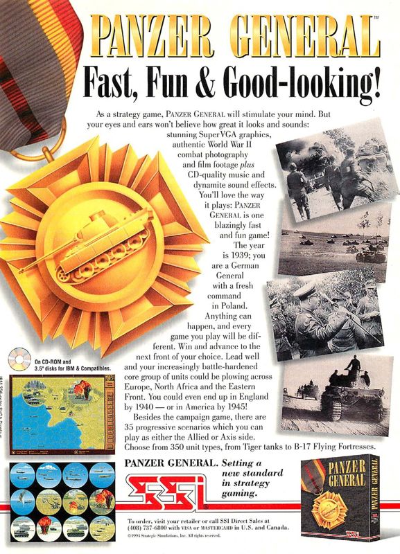 Panzer General Magazine Advertisement (Magazine Advertisements): Computer Gaming World (US), Issue 123 (October 1994)