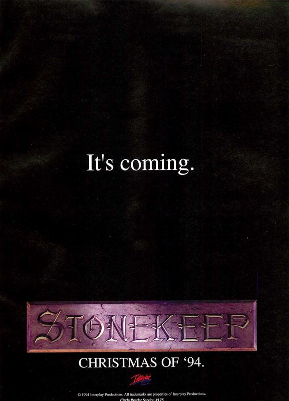 Stonekeep Magazine Advertisement (Magazine Advertisements): Computer Gaming World (US), Issue 123 (October 1994)