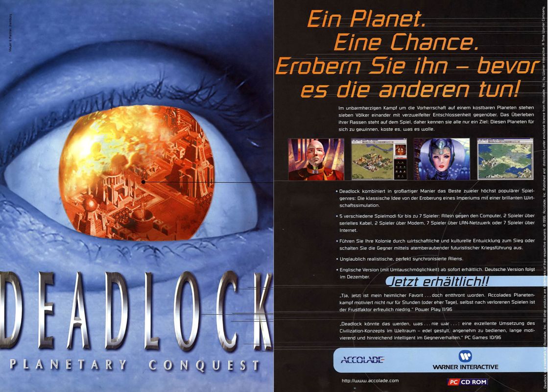 Deadlock: Planetary Conquest Magazine Advertisement (Magazine Advertisements): PC Games (Germany), Issue 01/1997