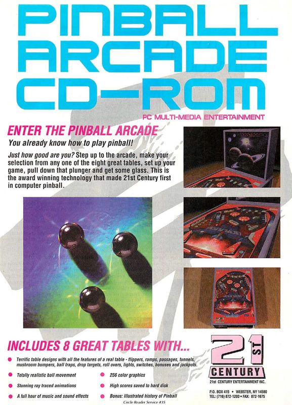 Pinball Arcade Magazine Advertisement (Magazine Advertisements): Computer Gaming World (US), Issue 123 (October 1994)