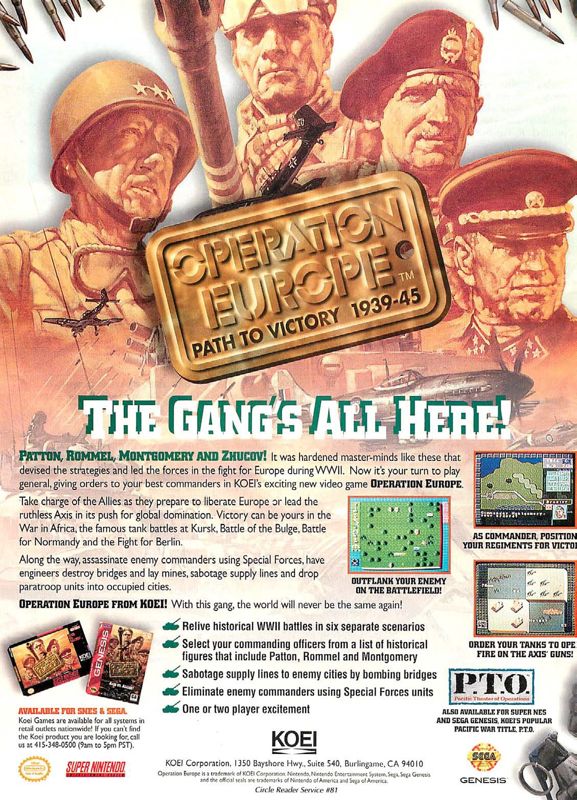 Operation Europe: Path to Victory 1939-45 Magazine Advertisement (Magazine Advertisements): Computer Gaming World (US), Issue 123 (October 1994)