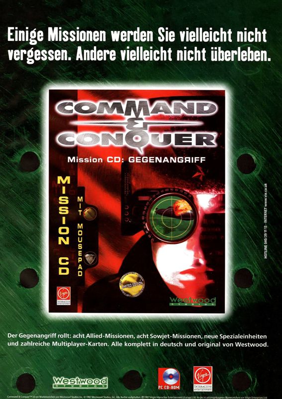Command & Conquer: Red Alert - Counterstrike Magazine Advertisement (Magazine Advertisements): PC Games (Germany), Issue 04/1997