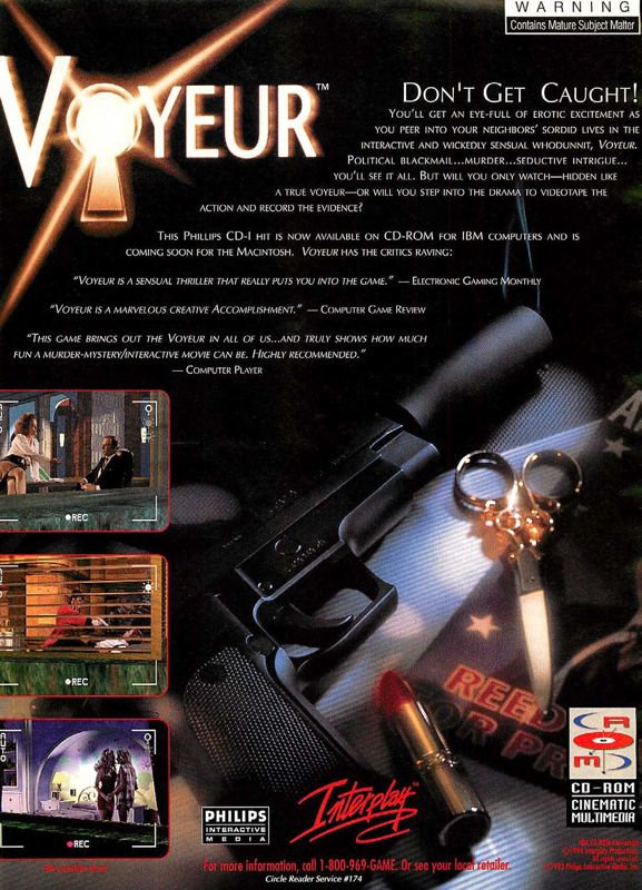 Voyeur Magazine Advertisement (Magazine Advertisements): Computer Gaming World (US), Issue 123 (October 1994)