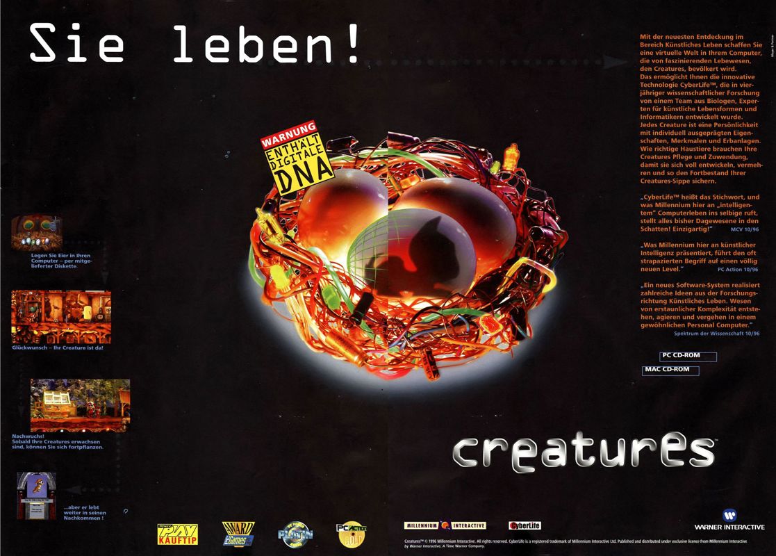 Creatures Magazine Advertisement (Magazine Advertisements): PC Games (Germany), Issue 01/1997