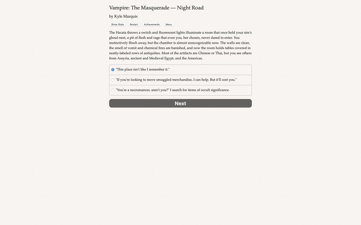 Vampire: The Masquerade - Night Road: Secrets and Shadows Screenshot (Steam)