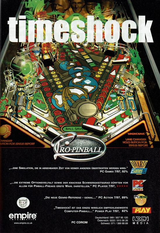 Pro Pinball: Timeshock! Magazine Advertisement (Magazine Advertisements): PC Player (Germany), Issue 09/1997