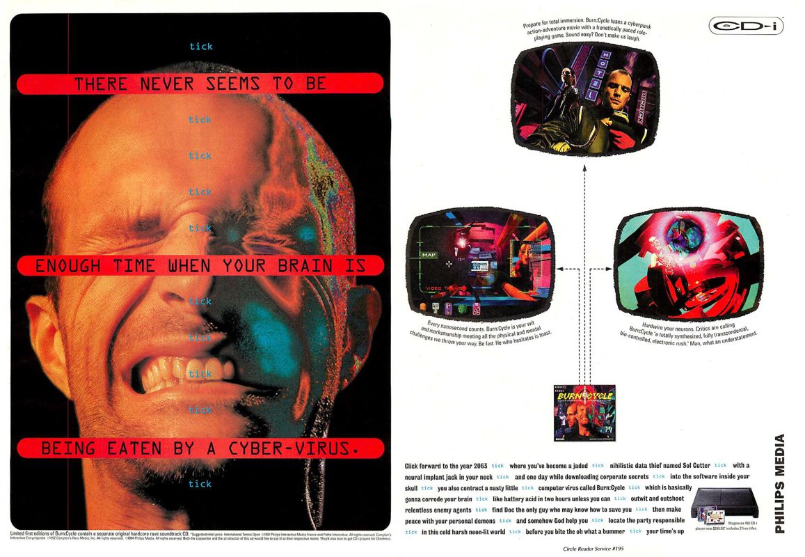 Burn:Cycle Magazine Advertisement (Magazine Advertisements): Computer Gaming World (US), Issue 124 (November 1994)