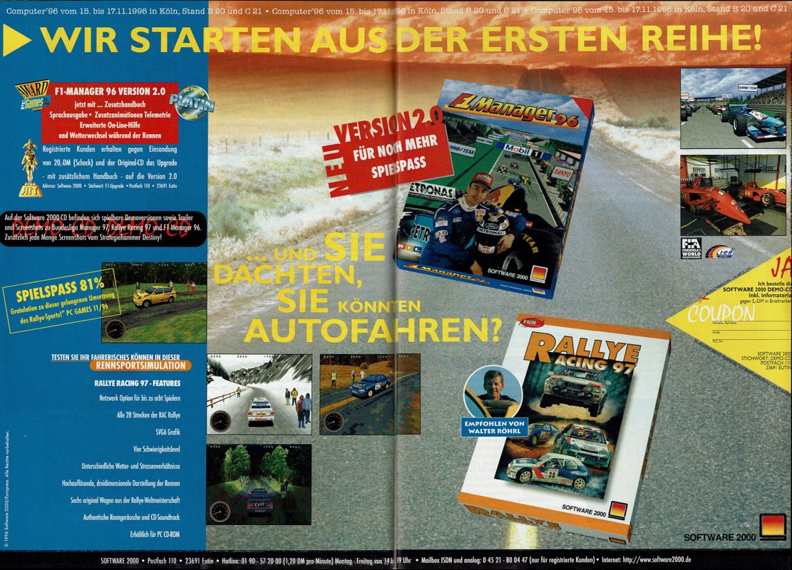 Rally Championship: International Off-Road Racing Magazine Advertisement (Magazine Advertisements): PC Player (Germany), Issue 12/1996