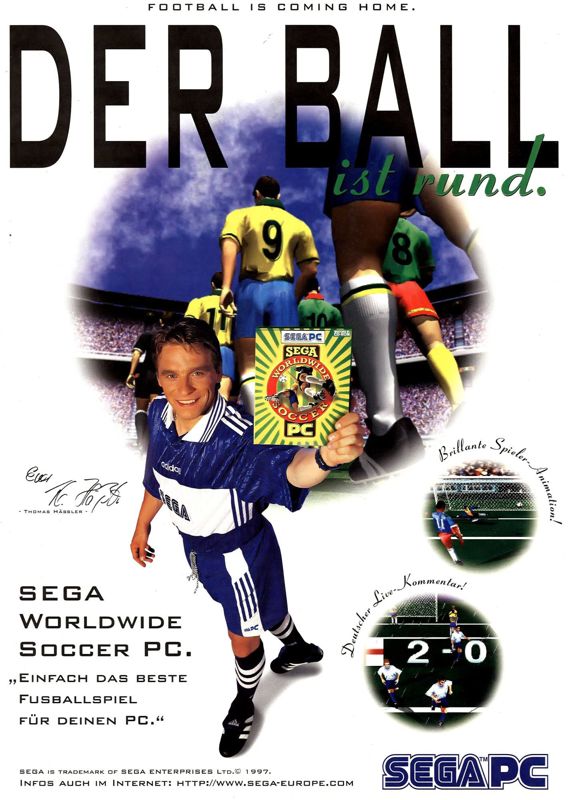 Sega Worldwide Soccer '97 Magazine Advertisement (Magazine Advertisements): PC Games (Germany), Issue 10/1997