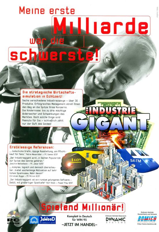 Industry Giant Magazine Advertisement (Magazine Advertisements): PC Games (Germany), Issue 09/1997