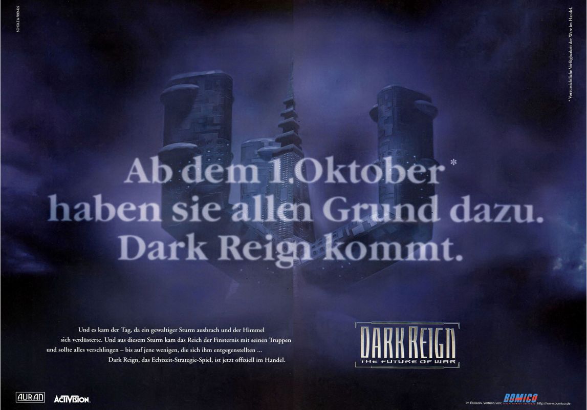 Dark Reign: The Future of War Magazine Advertisement (Magazine Advertisements): PC Games (Germany), Issue 10/1997 Part 2