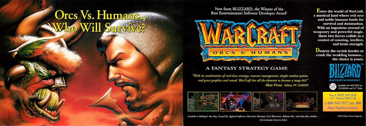WarCraft: Orcs & Humans Magazine Advertisement (Magazine Advertisements): Computer Gaming World (US), Issue 124 (November 1994)
