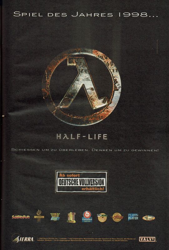 Half-Life Magazine Advertisement (Magazine Advertisements): PC Player (Germany), Issue 03/1999