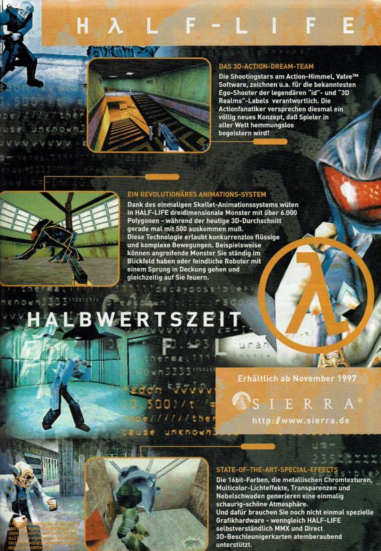 Half-Life Magazine Advertisement (Magazine Advertisements): PC Player (Germany), Issue 11/1997