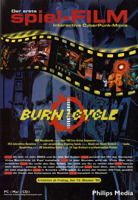 Burn:Cycle Magazine Advertisement (Magazine Advertisements): PC Player (Germany), Issue 11/1995
