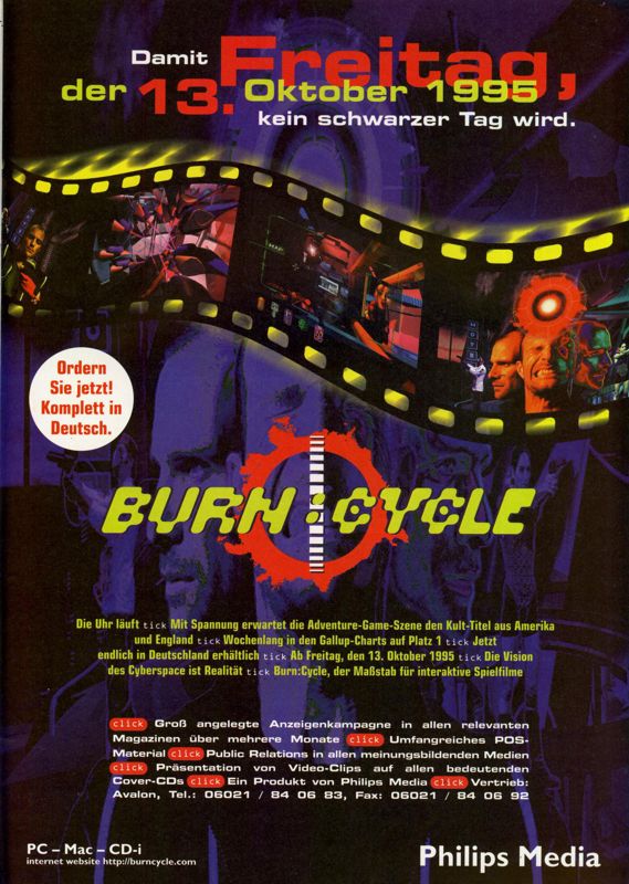 Burn:Cycle Magazine Advertisement (Magazine Advertisements): MCV 10/95 (Germany)