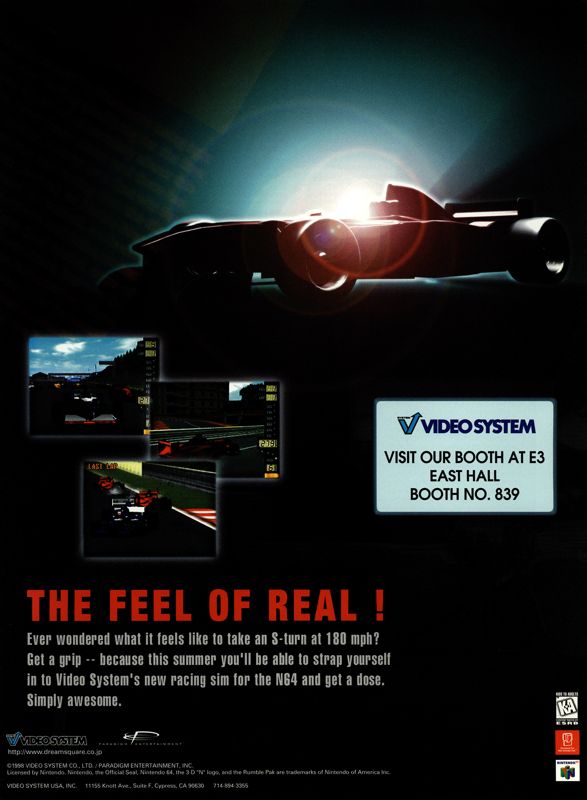 F-1 World Grand Prix Magazine Advertisement (Magazine Advertisements): Next Generation (U.S.) Issue #42 (June 1998)