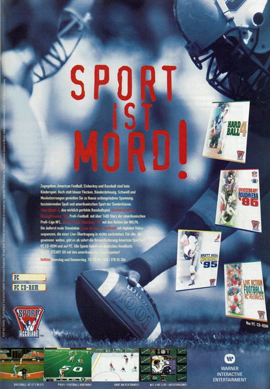 HardBall 4 Magazine Advertisement (Magazine Advertisements): PC Player (Germany), Issue 08/1995