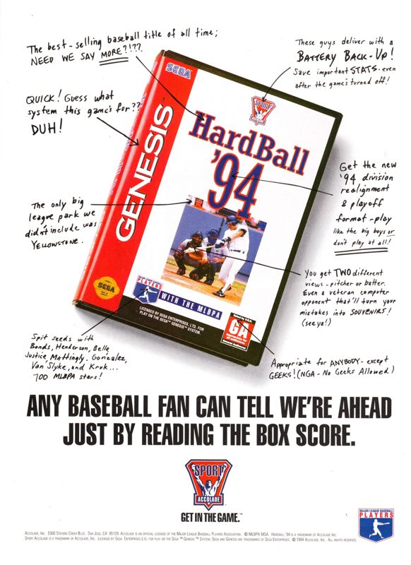 HardBall 4 Magazine Advertisement (Magazine Advertisements): GamePro (International Data Group, United States), Issue 60 (July 1994)