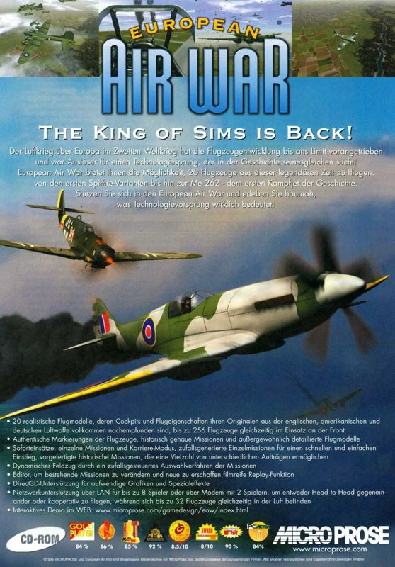 European Air War Magazine Advertisement (Magazine Advertisements): PC Games (Germany), Issue 02/1999