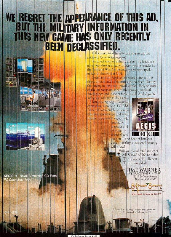 Aegis: Guardian of the Fleet Magazine Advertisement (Magazine Advertisements): Computer Gaming World (US), Issue 124 (November 1994)