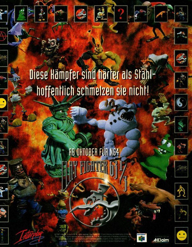 Clay Fighter 63 1/3 Magazine Advertisement (Magazine Advertisements): 64 Power (Germany), Issue 11 (October 1997)