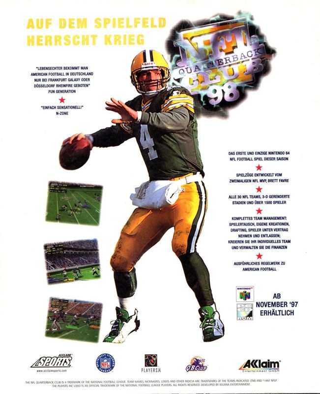 NFL Quarterback Club 98 Magazine Advertisement (Magazine Advertisements): 64 Power (Germany), Issue 12 (November 1997)
