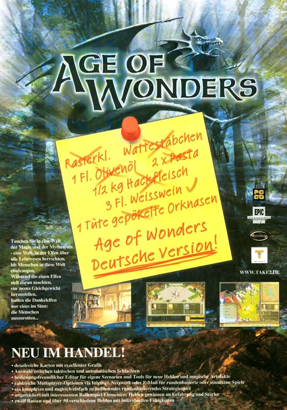 Age of Wonders Magazine Advertisement (Magazine Advertisements): PC Games (Germany), Issue 04/2000