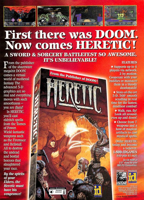 Heretic Magazine Advertisement (Magazine Advertisements): Computer Gaming World (US), Issue 125 (December 1994)