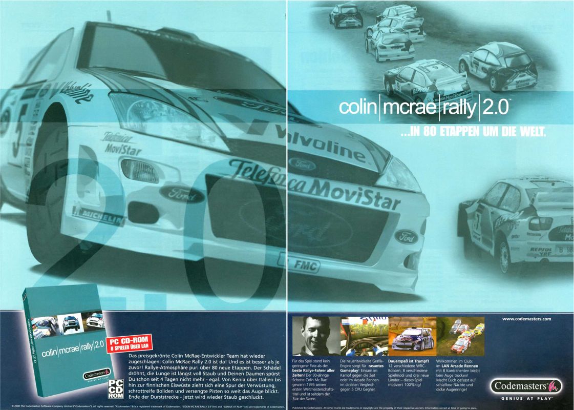 Colin McRae Rally 2.0 Magazine Advertisement (Magazine Advertisements): PC Games (Germany), Issue 01/2001