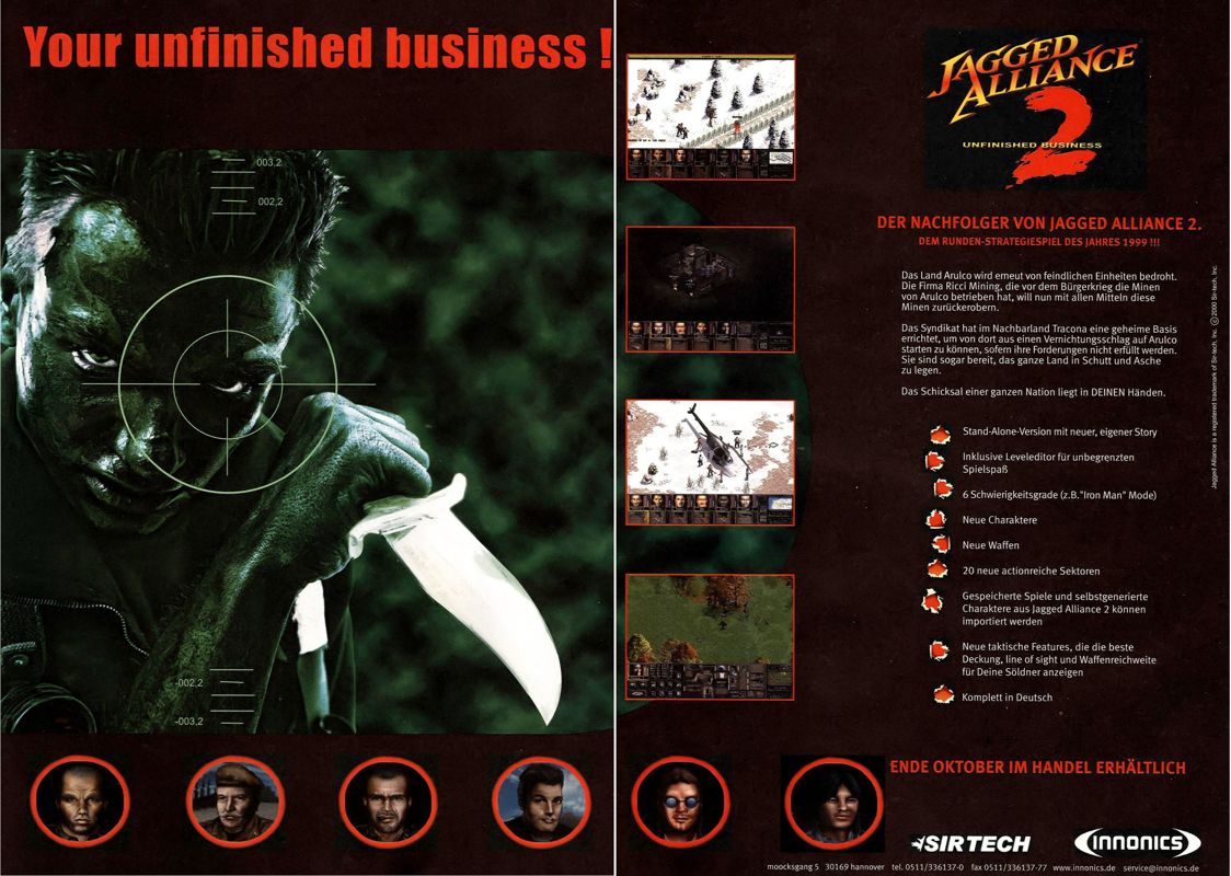 Jagged Alliance 2: Unfinished Business Magazine Advertisement (Magazine advertisements): PC Games (Germany), Issue 11/2000