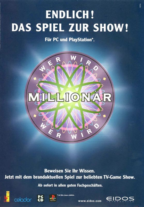 Who Wants to Be a Millionaire Magazine Advertisement (Magazine Advertisements): PC Games (Germany), Issue 01/2001