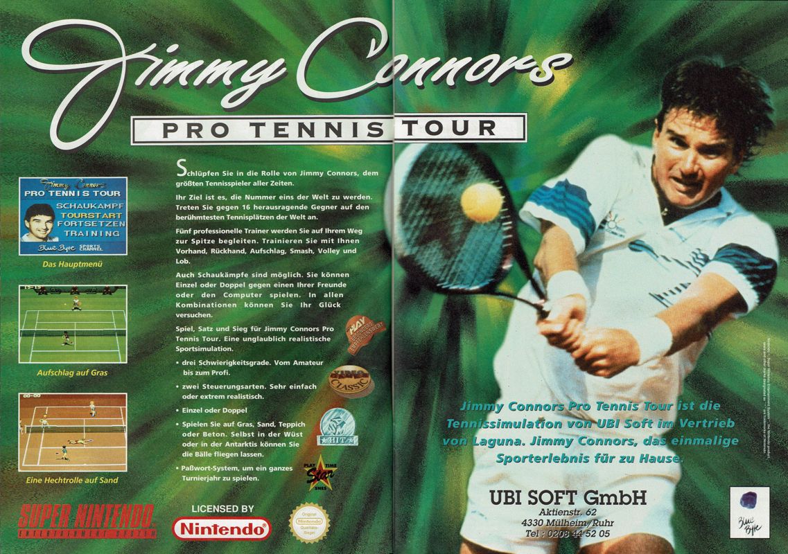 Jimmy Connors Pro Tennis Tour Magazine Advertisement (Magazine Advertisements): Amiga Joker (Germany), Issue 04/1993