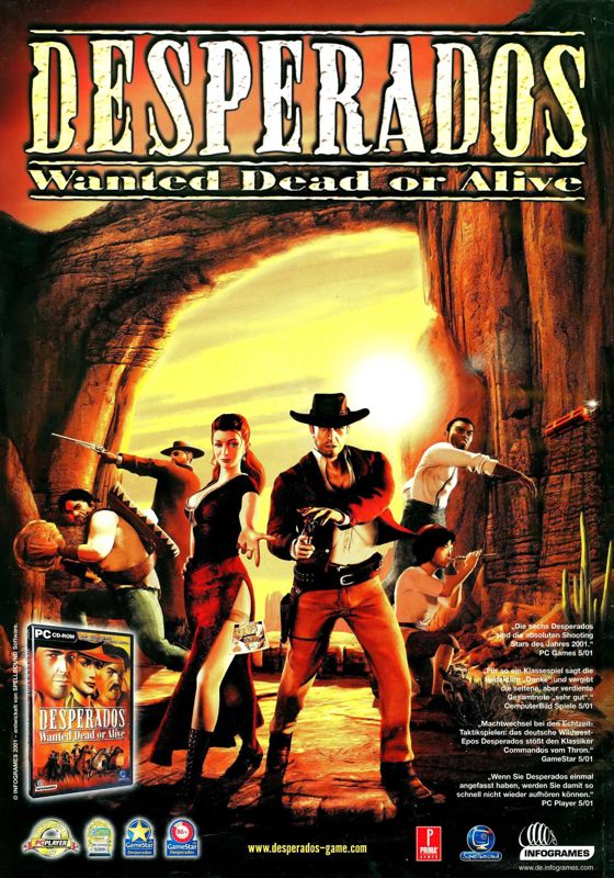 Desperados: Wanted Dead or Alive Magazine Advertisement (Magazine Advertisements): PC Games (Germany), Issue 06/2001
